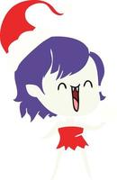 cute flat color illustration of a happy vampire girl wearing santa hat vector