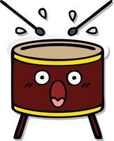 sticker of a cute cartoon drum vector