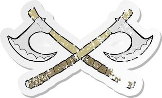 retro distressed sticker of a crossed axes vector