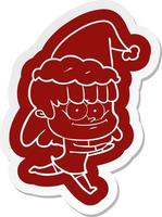 cartoon  sticker of a smiling woman wearing santa hat vector
