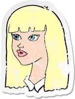 retro distressed sticker of a cartoon pretty girl with long hair vector