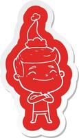 happy cartoon  sticker of a man wearing santa hat vector