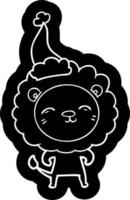 icono de dibujos animados de un león con sombrero de santa vector
