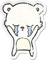 distressed sticker of a crying cartoon polarbear vector