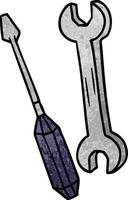 textured cartoon doodle of a spanner and a screwdriver vector