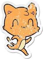 distressed sticker of a cartoon happy cat vector