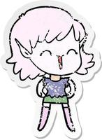 distressed sticker of a cartoon elf girl vector