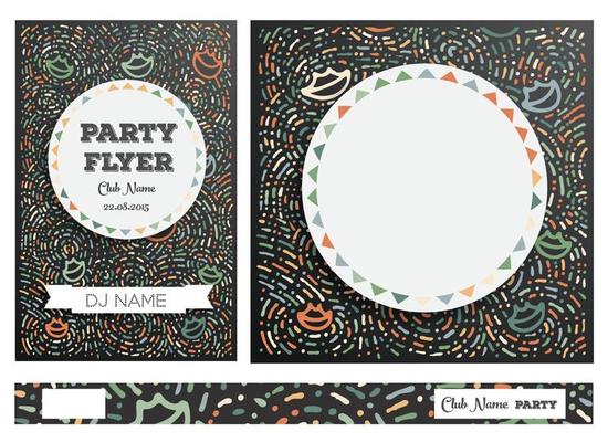 Club Flyers with copy space and hand drawn abstract background.