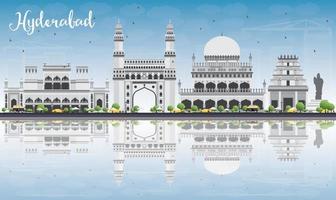 Hyderabad Skyline with Gray Landmarks, Blue Sky and Reflections. vector