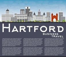 horizonte de hartford con edificios grises, cielo azul y espacio para copiar. vector