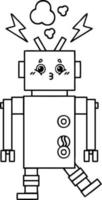 mal funcionamiento del robot de dibujos animados de dibujo lineal vector