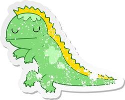 distressed sticker of a cartoon dinosaur vector