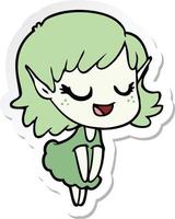 sticker of a happy cartoon elf girl vector