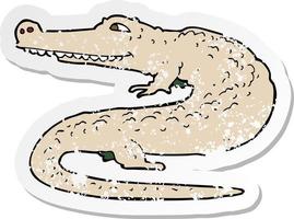 retro distressed sticker of a cartoon alligator vector