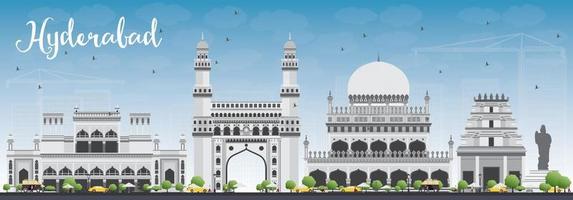 Hyderabad Skyline with Gray Landmarks and Blue Sky. vector