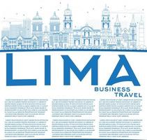 Outline Lima Skyline with Blue Buildings and Copy Space. vector
