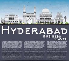 Hyderabad Skyline with Gray Landmarks, Blue Sky and Copy Space. vector