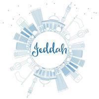 Outline Jeddah Skyline with Blue Buildings and Copy Space. vector