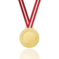 Gold Medal With Red Ribbon. Icon. vector