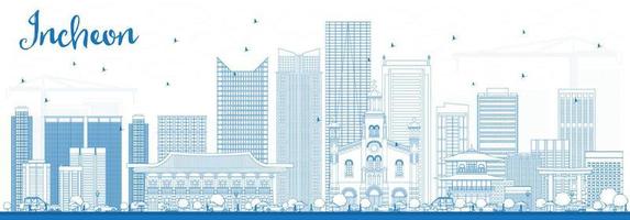 Outline Incheon Skyline with Blue Buildings. vector