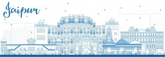 Outline Jaipur Skyline with Blue Landmarks. vector