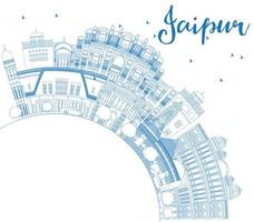 Outline Jaipur Skyline with Blue Landmarks and Copy Space. vector