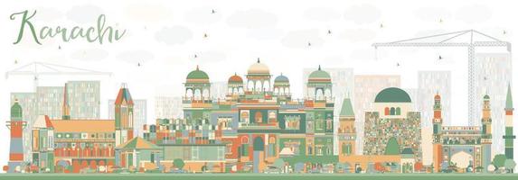 Abstract Karachi Skyline with Color Landmarks. vector