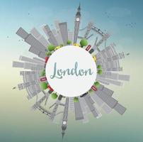 London Skyline with Gray Landmarks and Blue Sky. vector