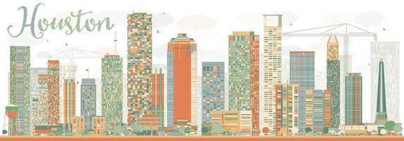 Abstract Houston Skyline with Color Buildings Sky. vector