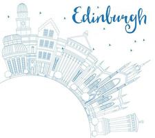 Outline Edinburgh Skyline with Blue Buildings and Copy Space. vector