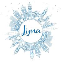 Outline Lima Skyline with Blue Buildings and Copy Space. vector