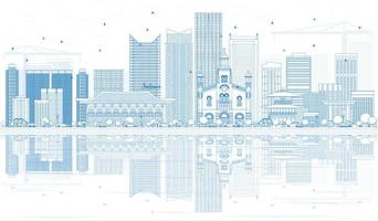 Outline Incheon Skyline with Blue Buildings and Reflections. vector
