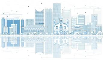 Outline Incheon Skyline with Blue Buildings and Reflections. vector