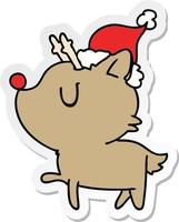 pegatina navideña caricatura de ciervo kawaii vector