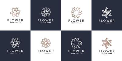 Set bundle flower logo with creative idea Premium Vector