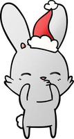 curious bunny gradient cartoon of a wearing santa hat vector