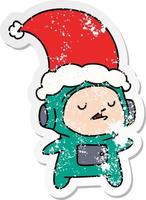 christmas distressed sticker cartoon of kawaii astronaut vector
