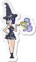 retro distressed sticker of a cartoon halloween witch vector