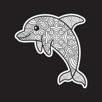 Dolphin Vintage decorative elements with mandalas.  Hand drawn Dolphin zentangle style vector