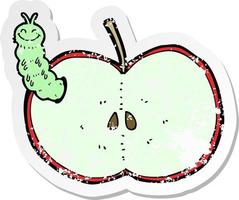 retro distressed sticker of a cartoon bug eating apple vector