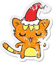 christmas distressed sticker cartoon of kawaii cat vector