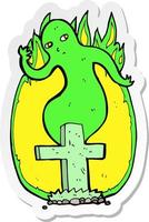 sticker of a cartoon ghost rising from grave vector