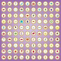 100 happiness icons set in cartoon style vector