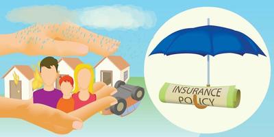 Insurance horizontal banner, cartoon style vector
