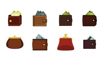 Wallet icon set, flat style vector