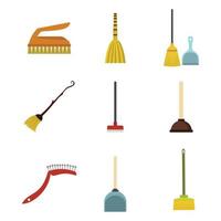 Cleaning tools icon set, flat style vector