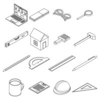Architect equipment icons set vector outine