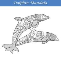 Dolphin Vintage decorative elements with mandalas.  Hand drawn Dolphin zentangle style