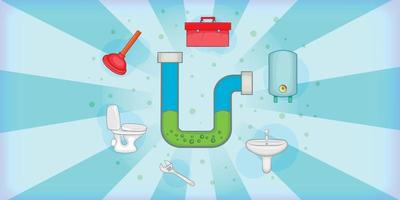 Plumber horizontal banner tools, cartoon style vector