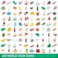 100 world tour icons set, isometric 3d style vector